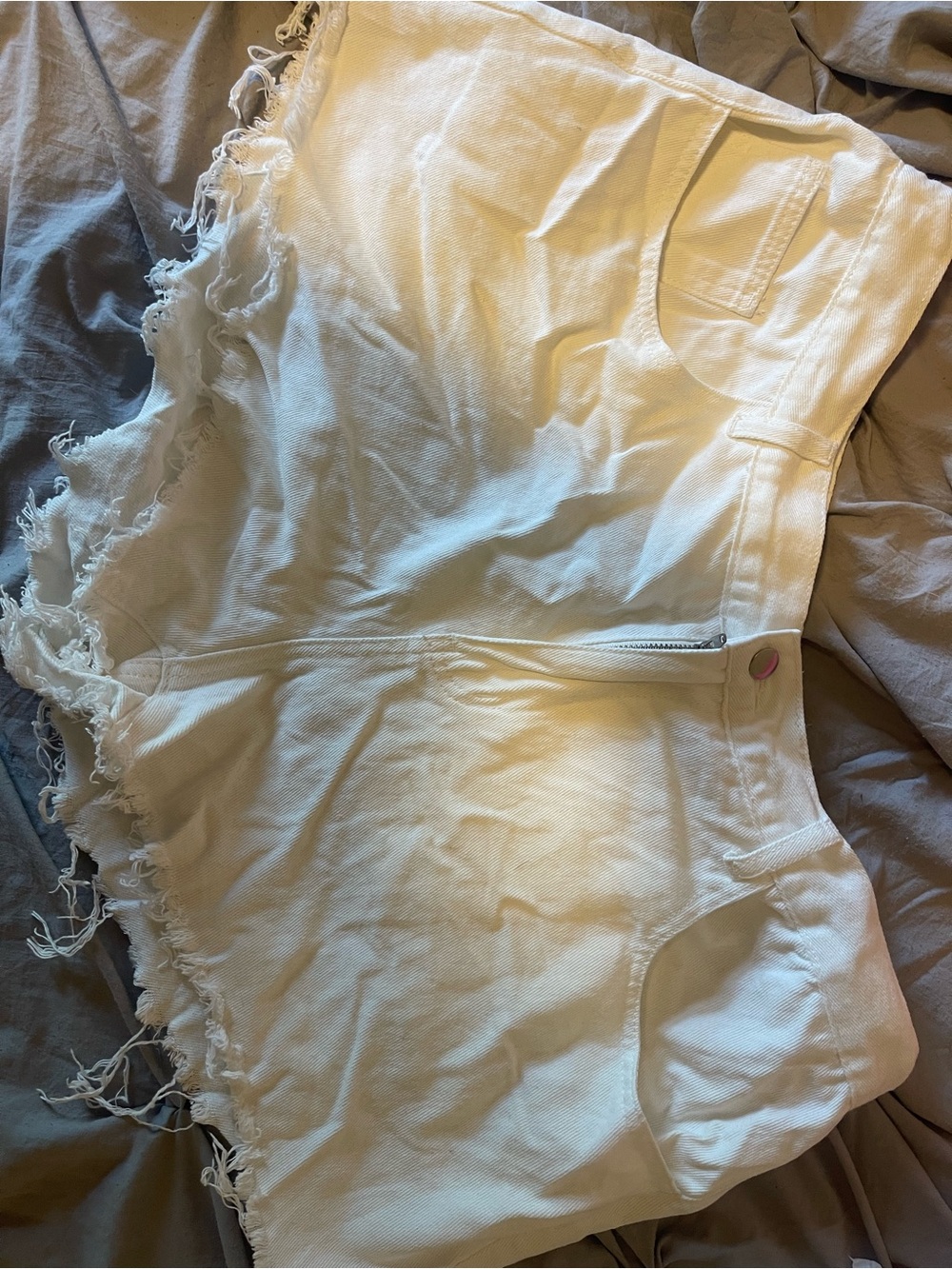 Frayed Hem White Denim Shorts